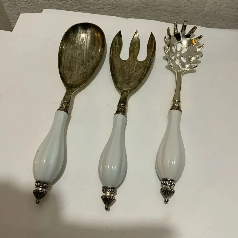 Godinger Art Co. Silver Plated 3 Pc. Hostess Serving Set w/ Porcelain Handle G2
